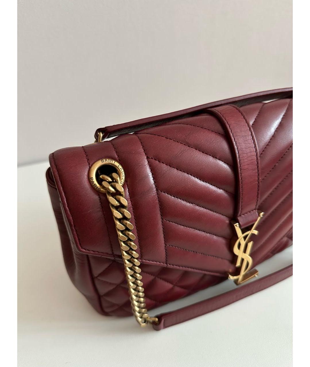 SAINT LAURENT Бордовая кожаная сумка через плечо, фото 7