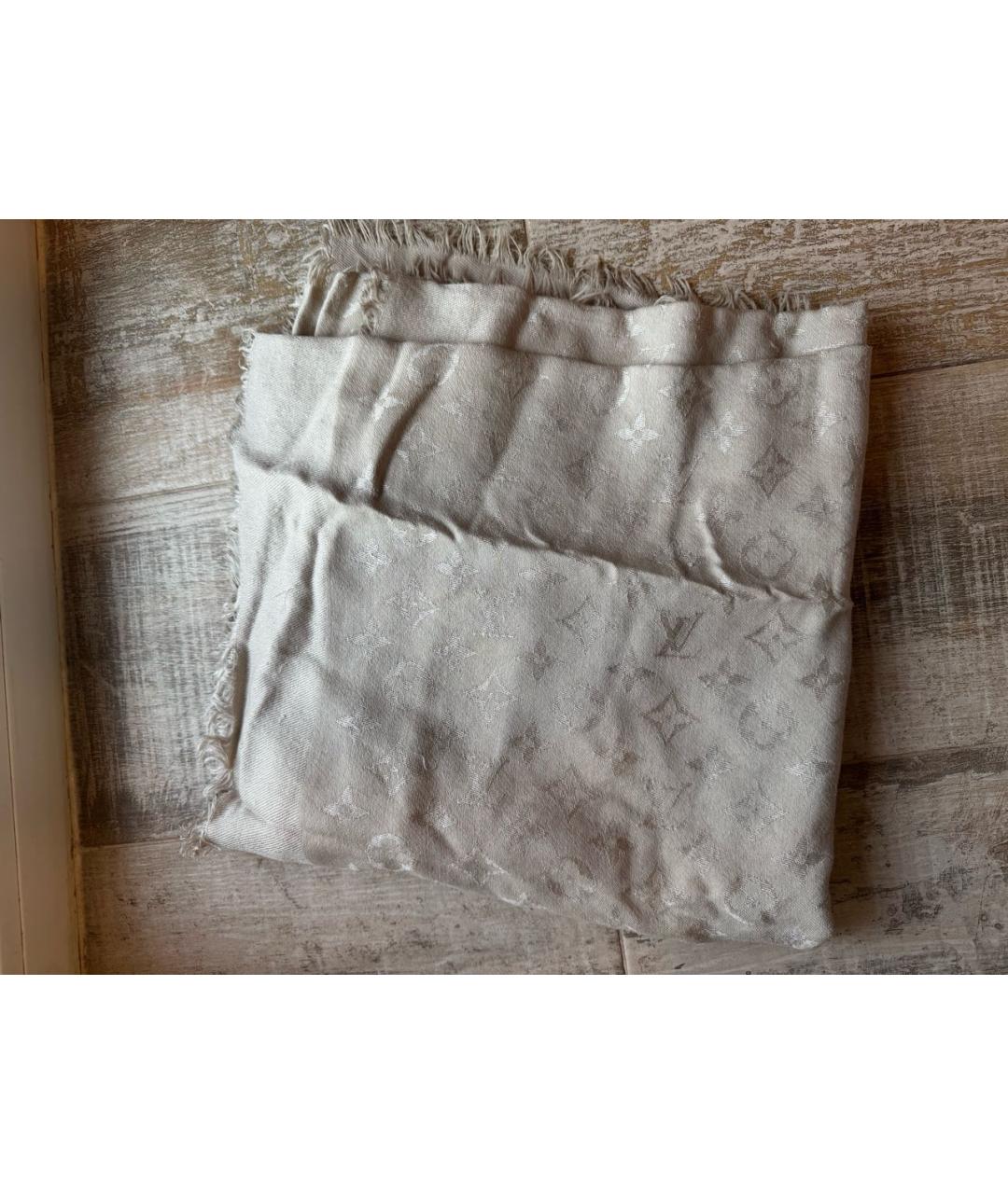 LOUIS VUITTON Бежевый шерстяной платок, фото 8