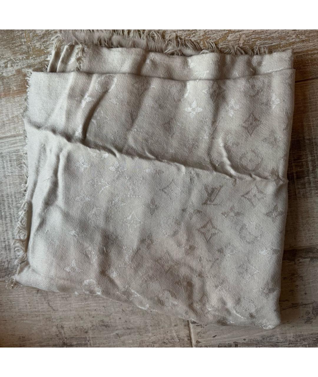 LOUIS VUITTON Бежевый шерстяной платок, фото 4