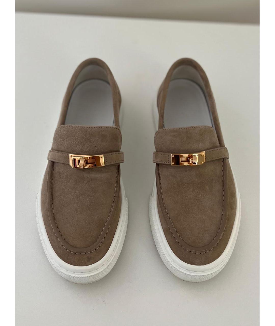 HERMES Бежевые замшевые лоферы, фото 8