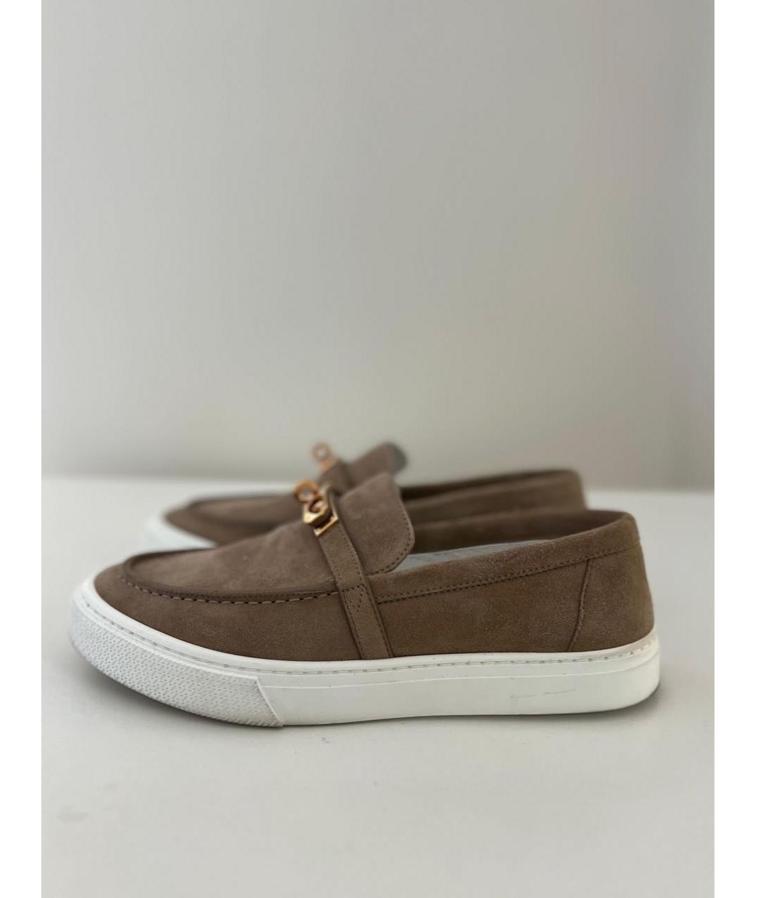 HERMES Бежевые замшевые лоферы, фото 3