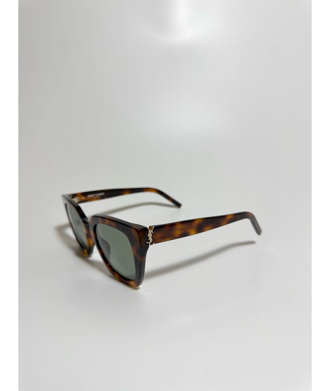 SAINT LAURENT Коричневые пластиковые солнцезащитные очки, фото 2