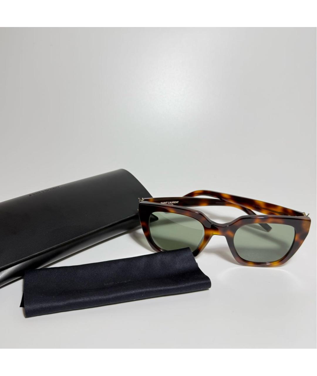 SAINT LAURENT Коричневые пластиковые солнцезащитные очки, фото 5