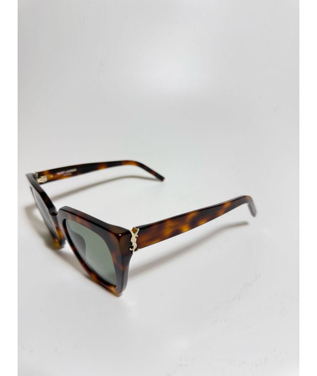 SAINT LAURENT Коричневые пластиковые солнцезащитные очки, фото 3