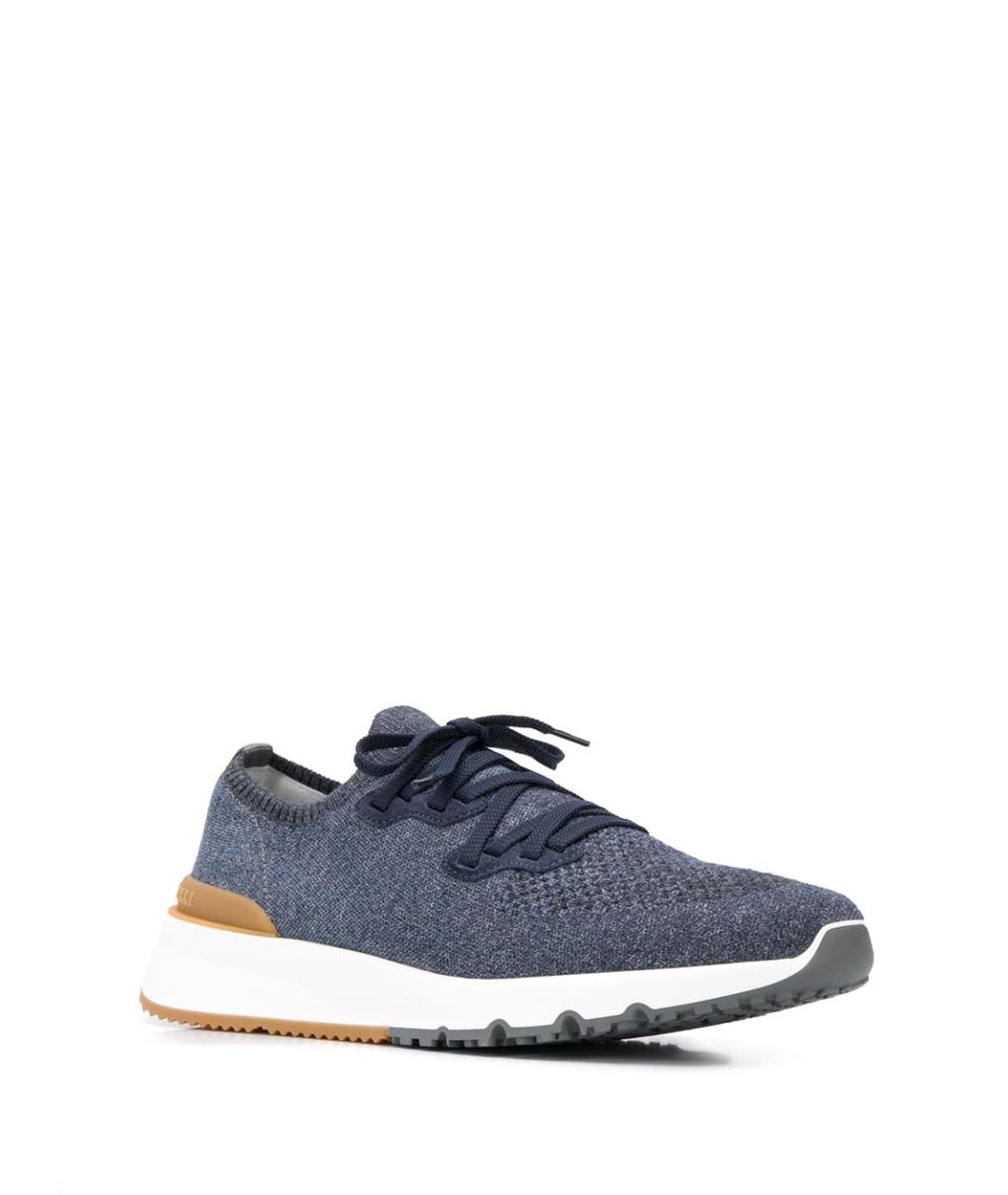 BRUNELLO CUCINELLI Синие текстильные низкие кроссовки / кеды, фото 4