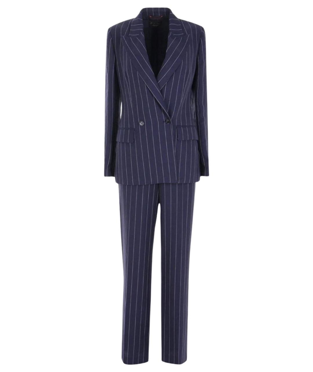 LORO PIANA Темно-синий льняной костюм с брюками, фото 1