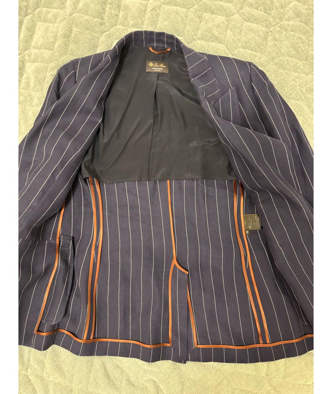 LORO PIANA Темно-синий льняной костюм с брюками, фото 6