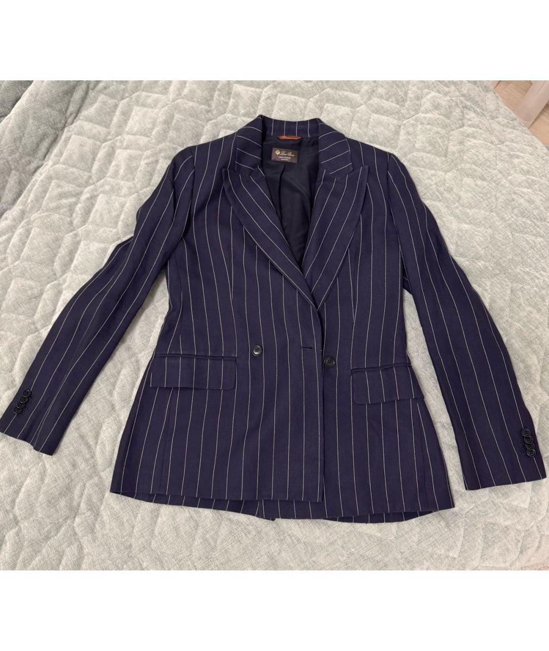 LORO PIANA Темно-синий льняной костюм с брюками, фото 2