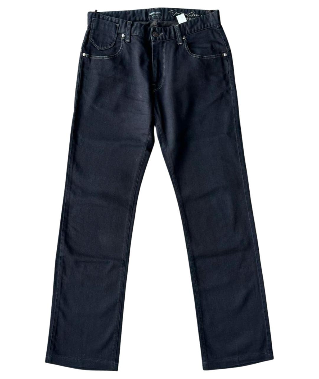 EMPORIO ARMANI Темно-синие хлопко-эластановые прямые джинсы, фото 1