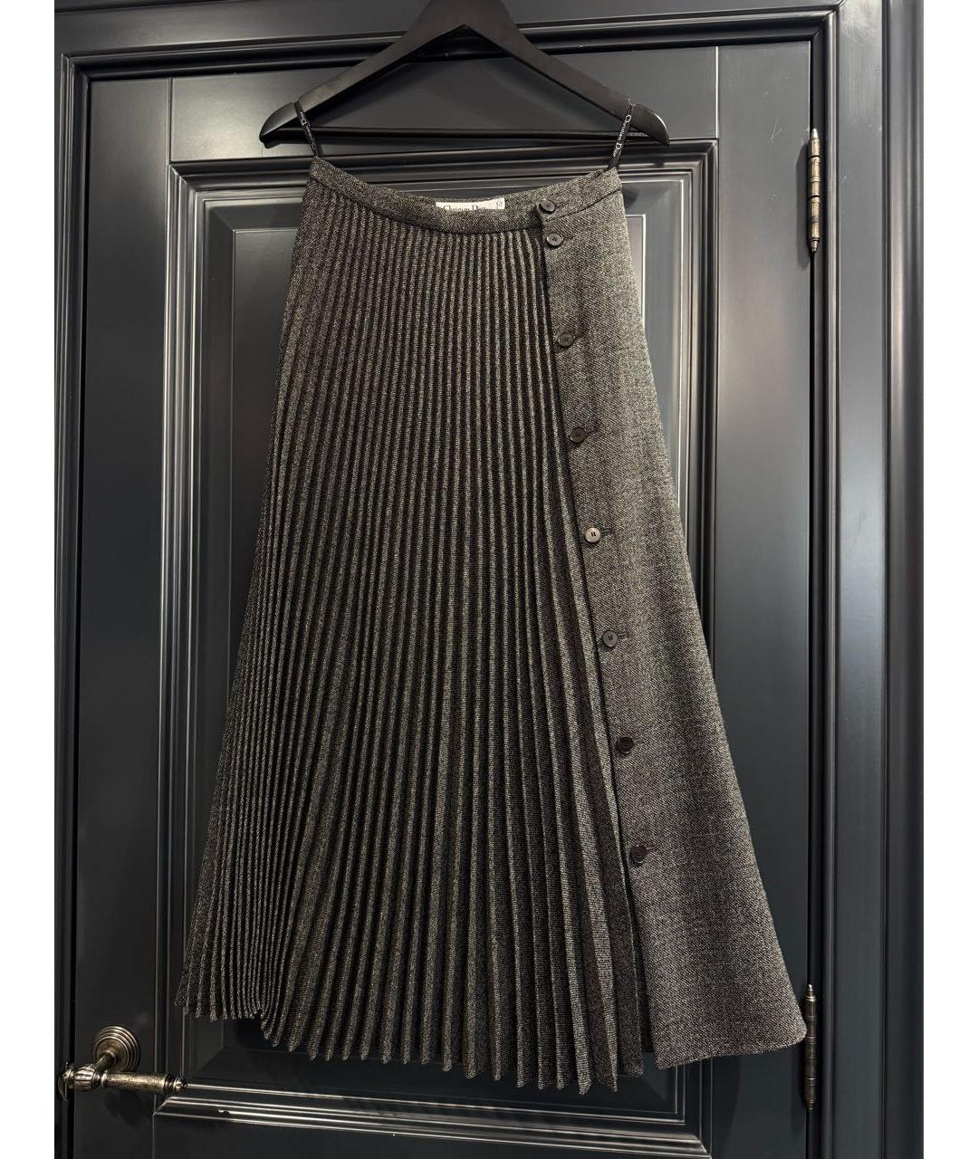 CHRISTIAN DIOR Серая шерстяная юбка миди, фото 3