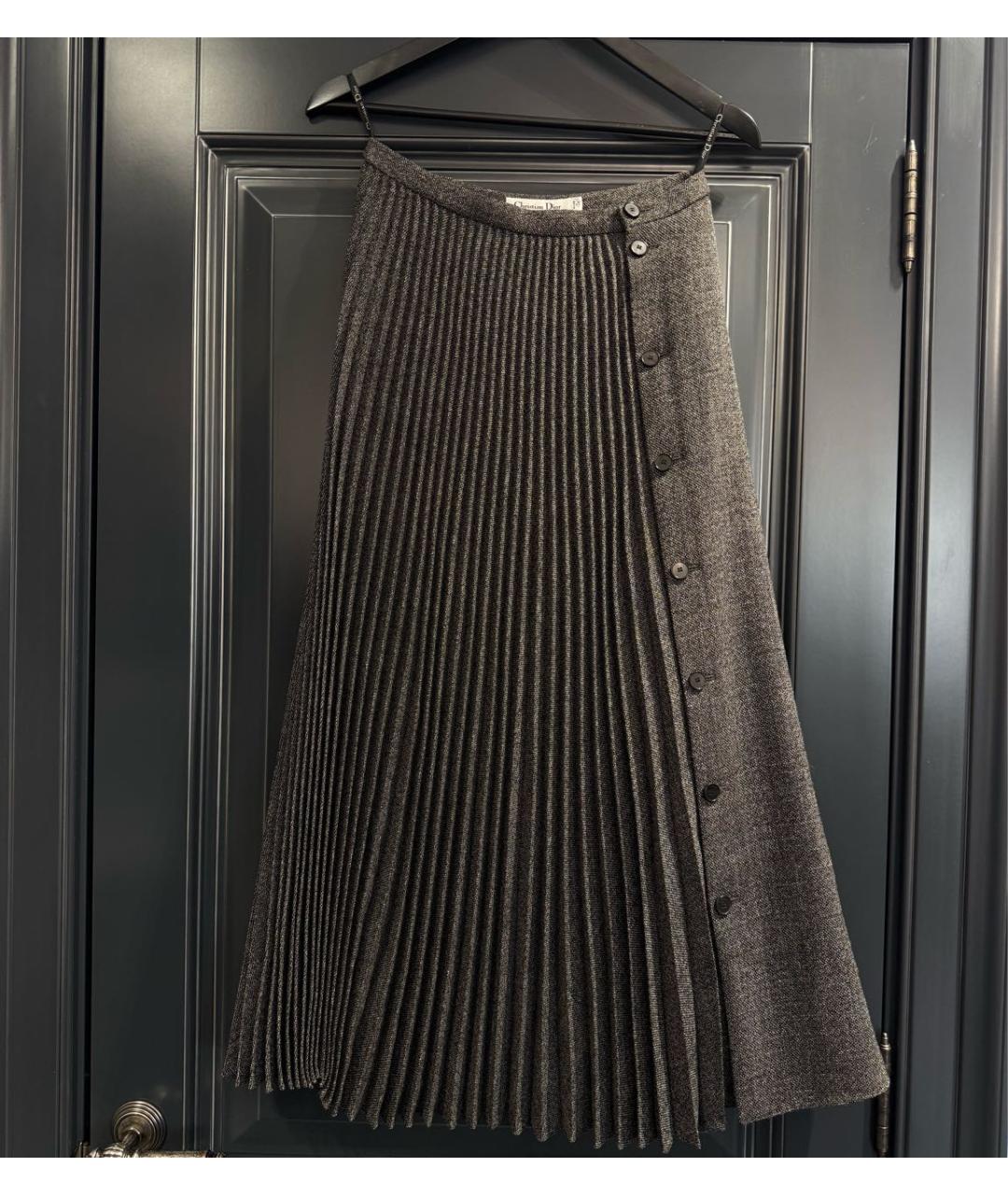 CHRISTIAN DIOR Серая шерстяная юбка миди, фото 6