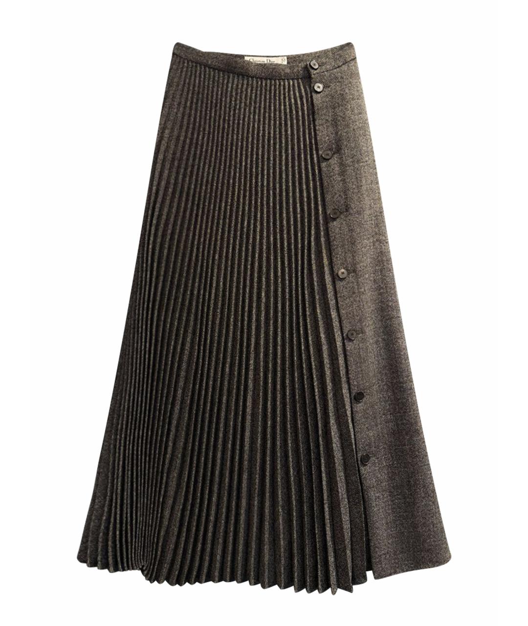 CHRISTIAN DIOR Серая шерстяная юбка миди, фото 1