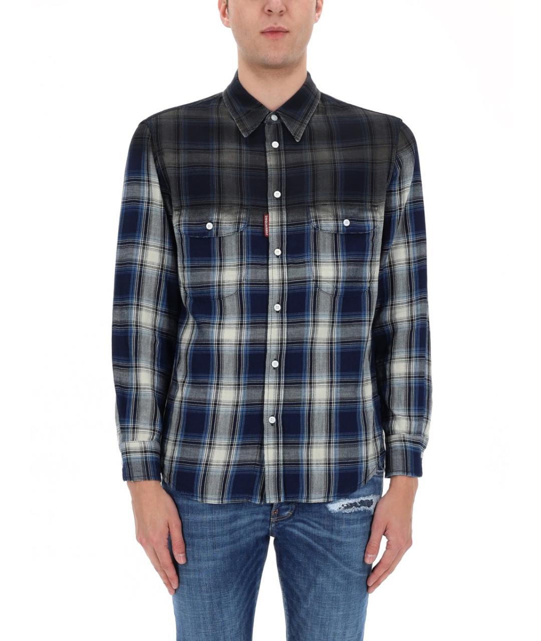 DSQUARED2 Синяя хлопковая кэжуал рубашка, фото 4