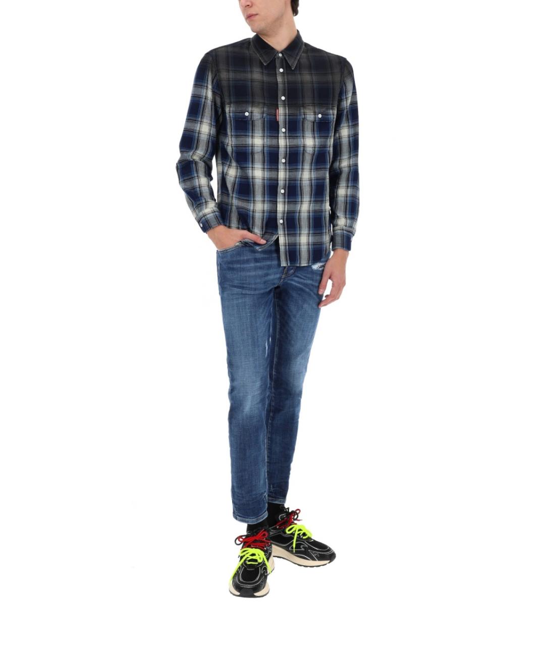 DSQUARED2 Синяя хлопковая кэжуал рубашка, фото 3