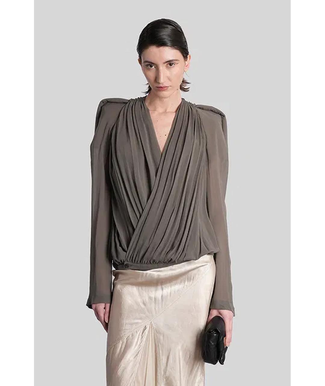 RICK OWENS Антрацитовая шелковая блузы, фото 3