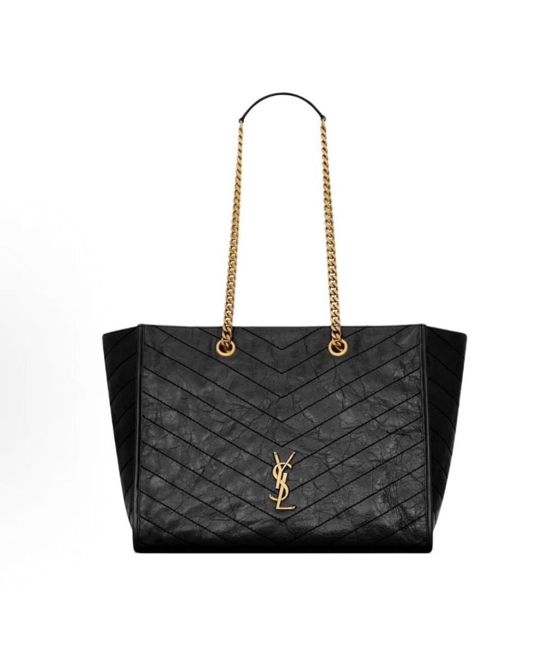 SAINT LAURENT Черная кожаная сумка тоут, фото 9