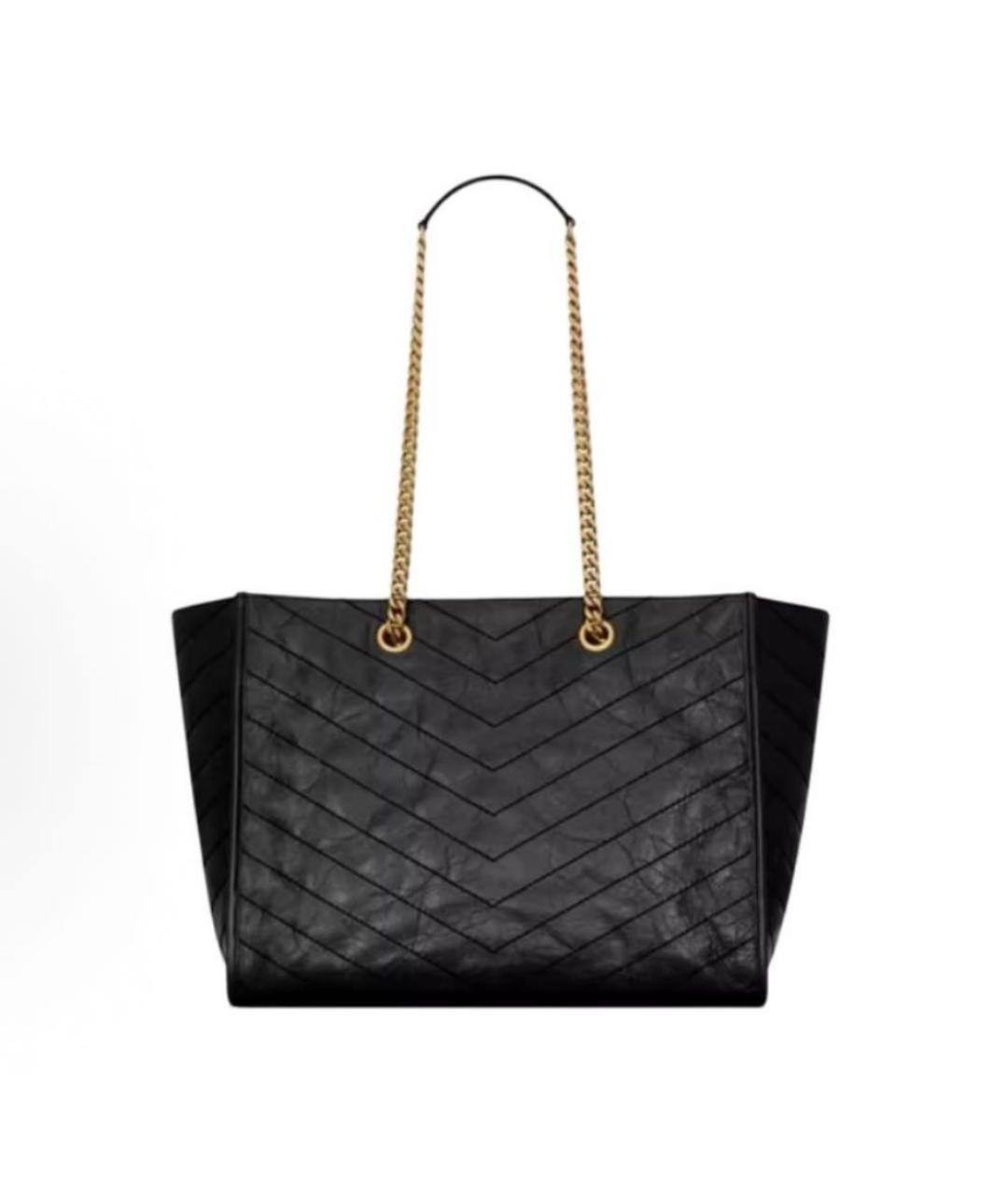 SAINT LAURENT Черная кожаная сумка тоут, фото 4