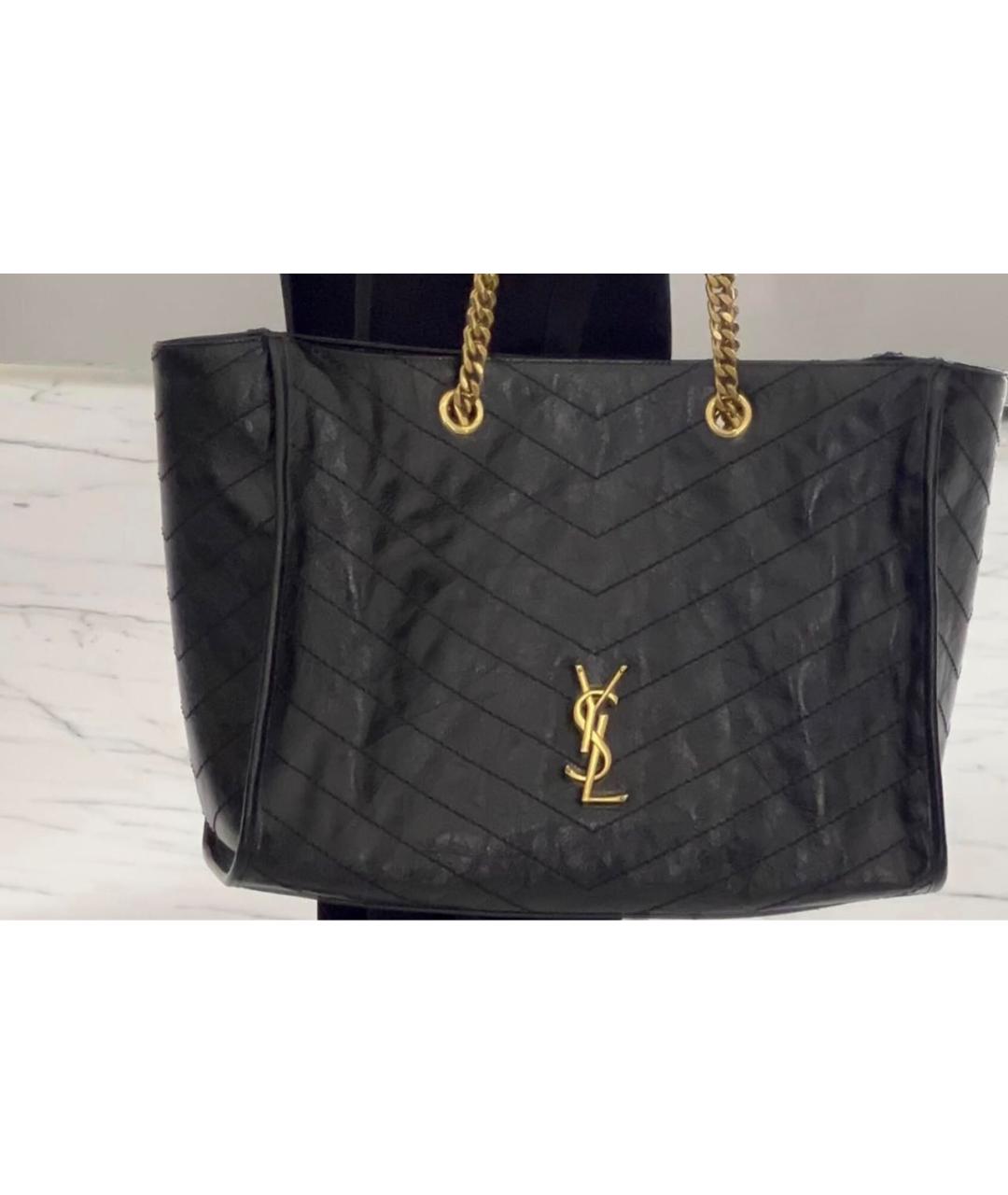 SAINT LAURENT Черная кожаная сумка тоут, фото 8