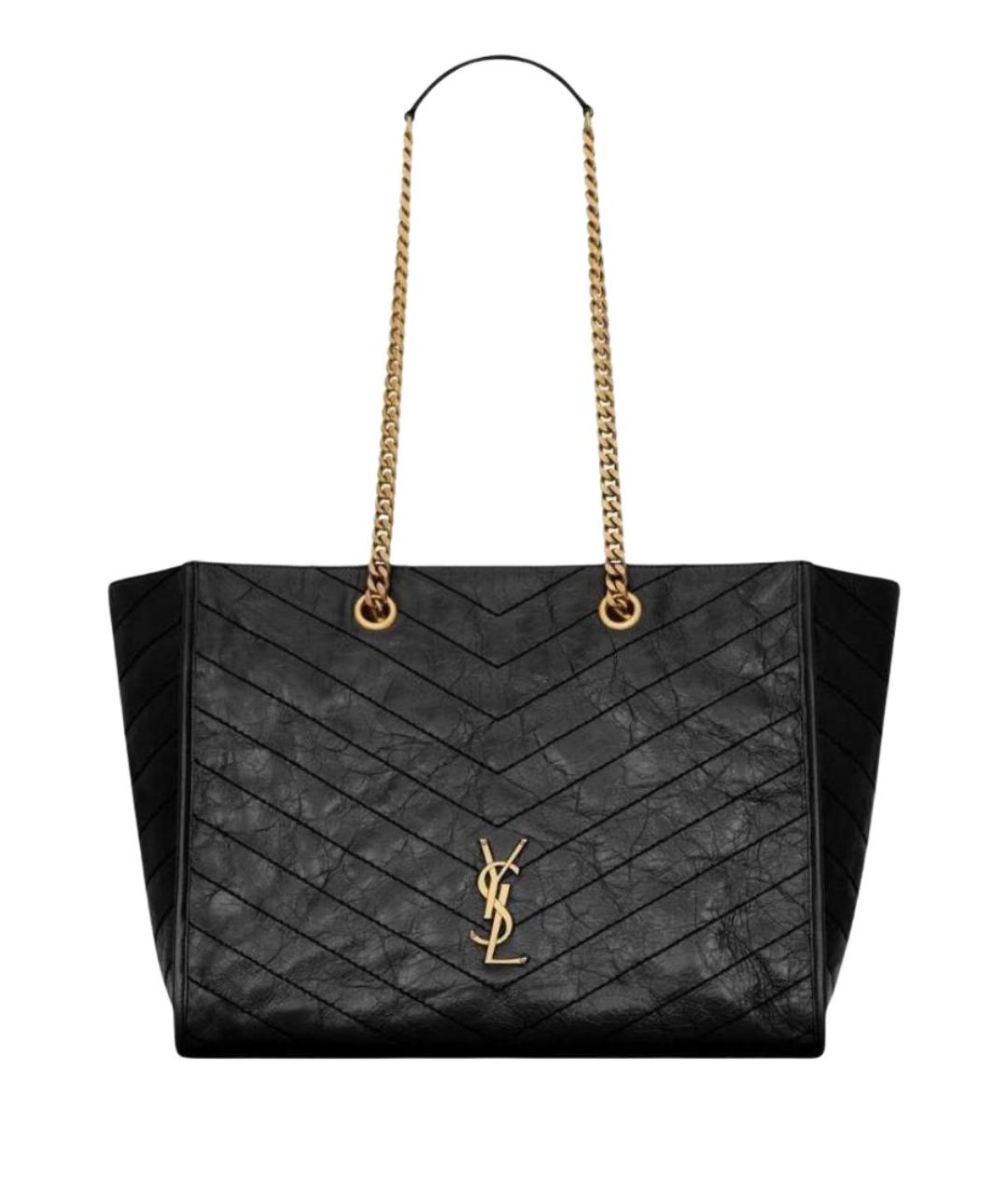 SAINT LAURENT Черная кожаная сумка тоут, фото 1