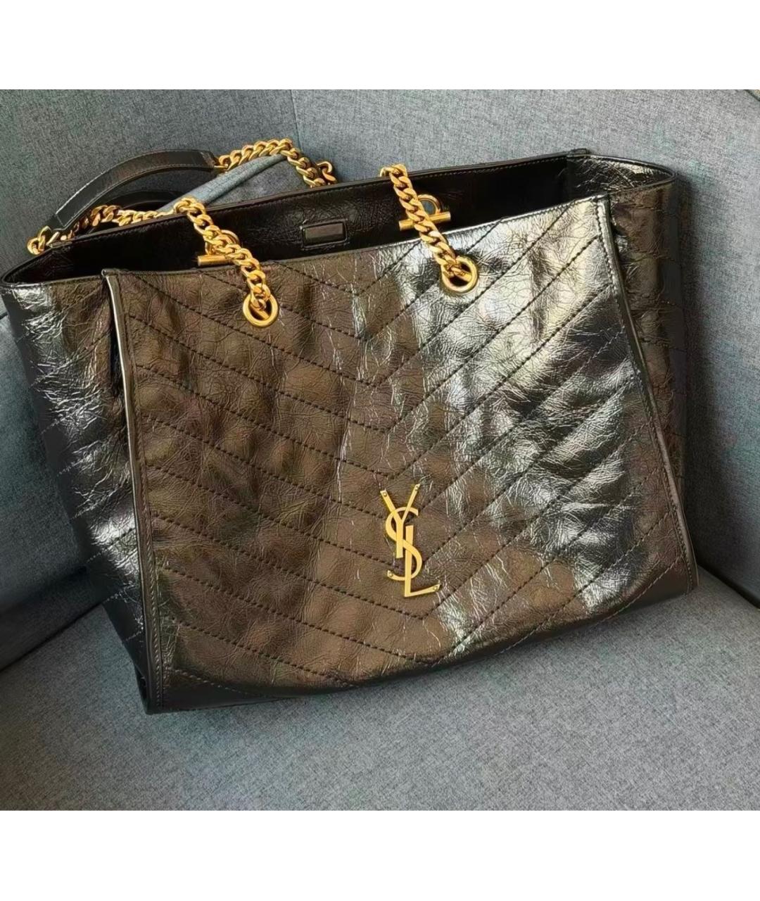 SAINT LAURENT Черная кожаная сумка тоут, фото 6