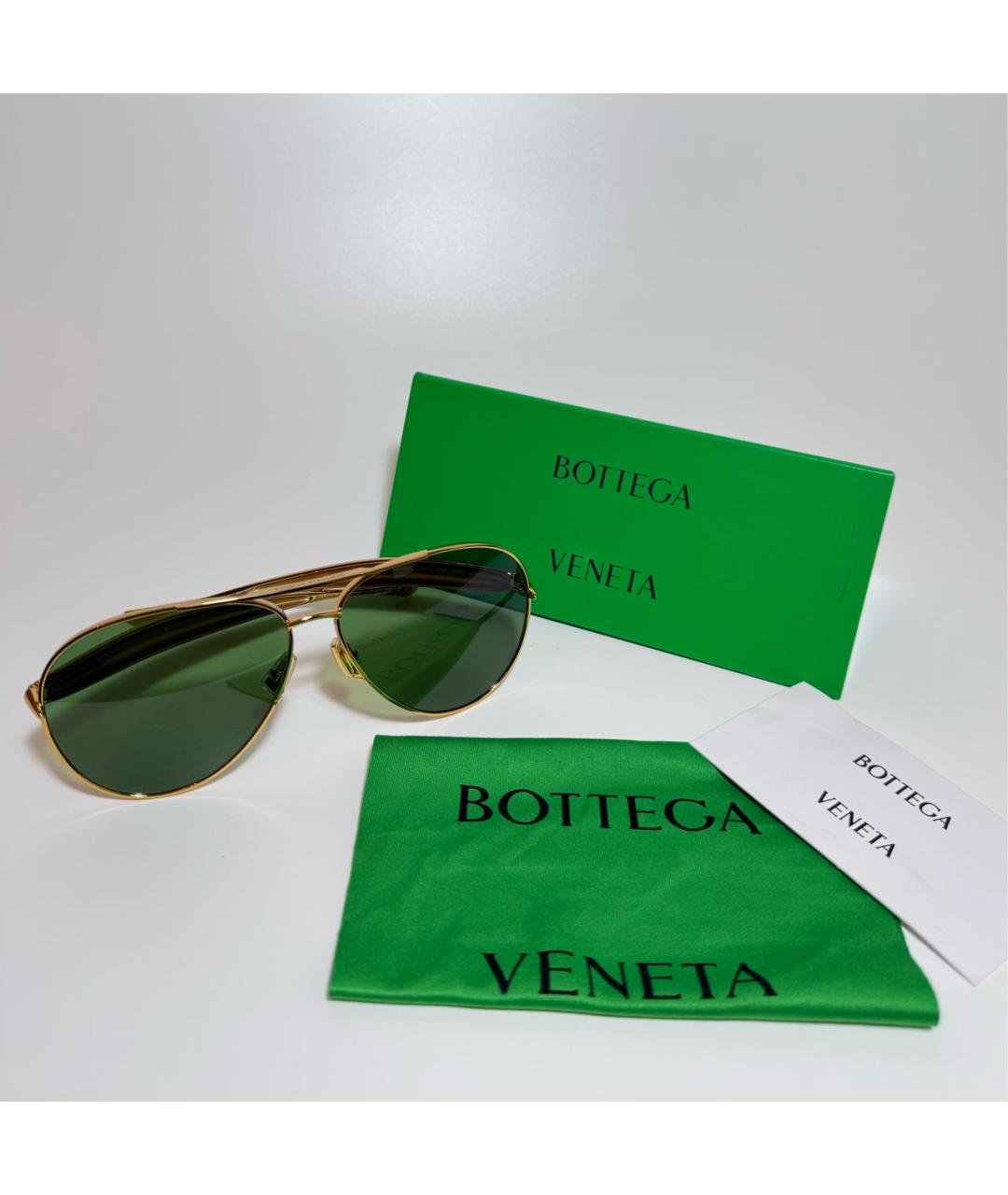 BOTTEGA VENETA Золотые металлические солнцезащитные очки, фото 4
