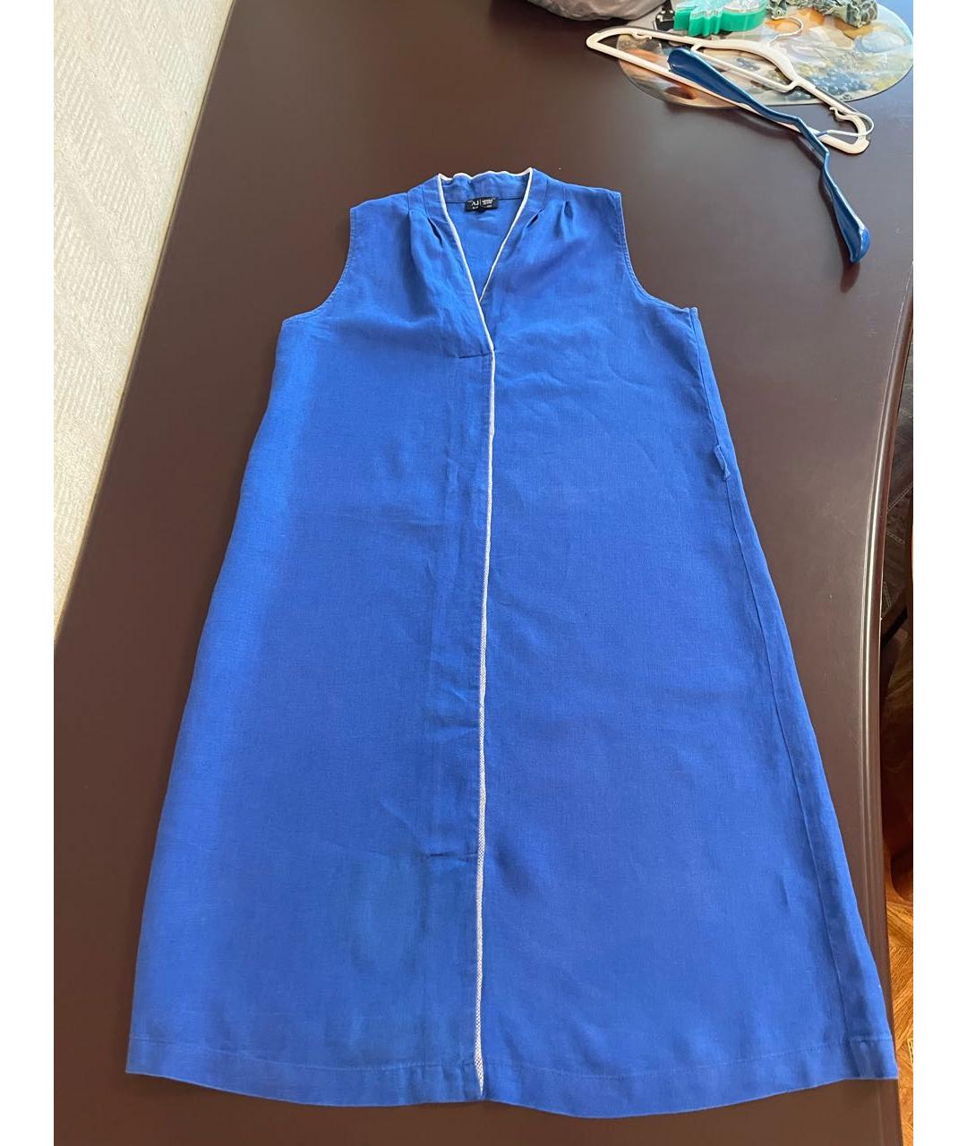 ARMANI JEANS Голубое льняное повседневное платье, фото 6