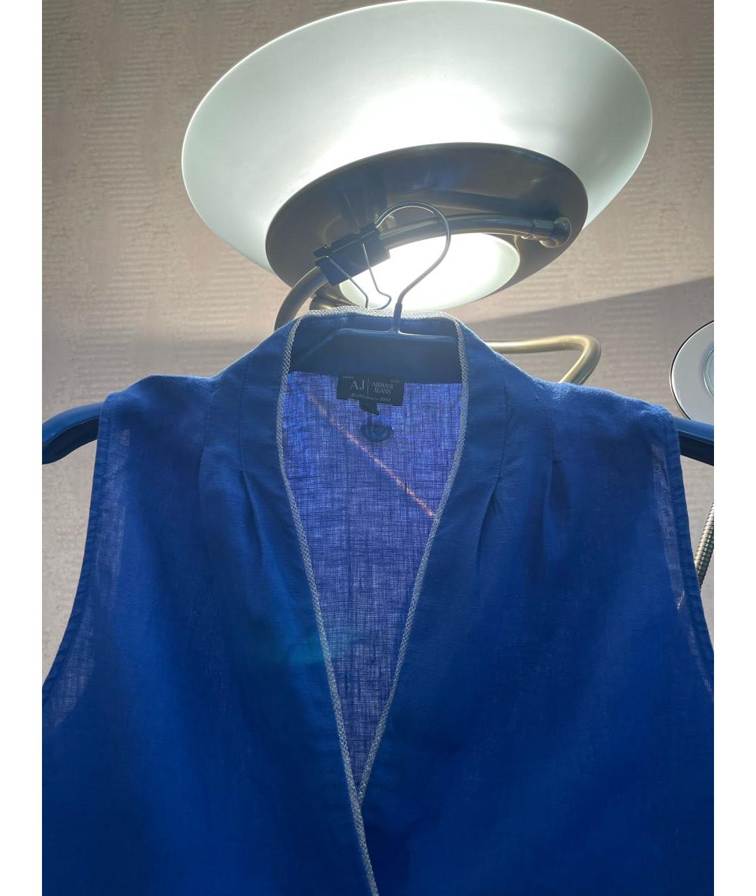 ARMANI JEANS Голубое льняное повседневное платье, фото 4