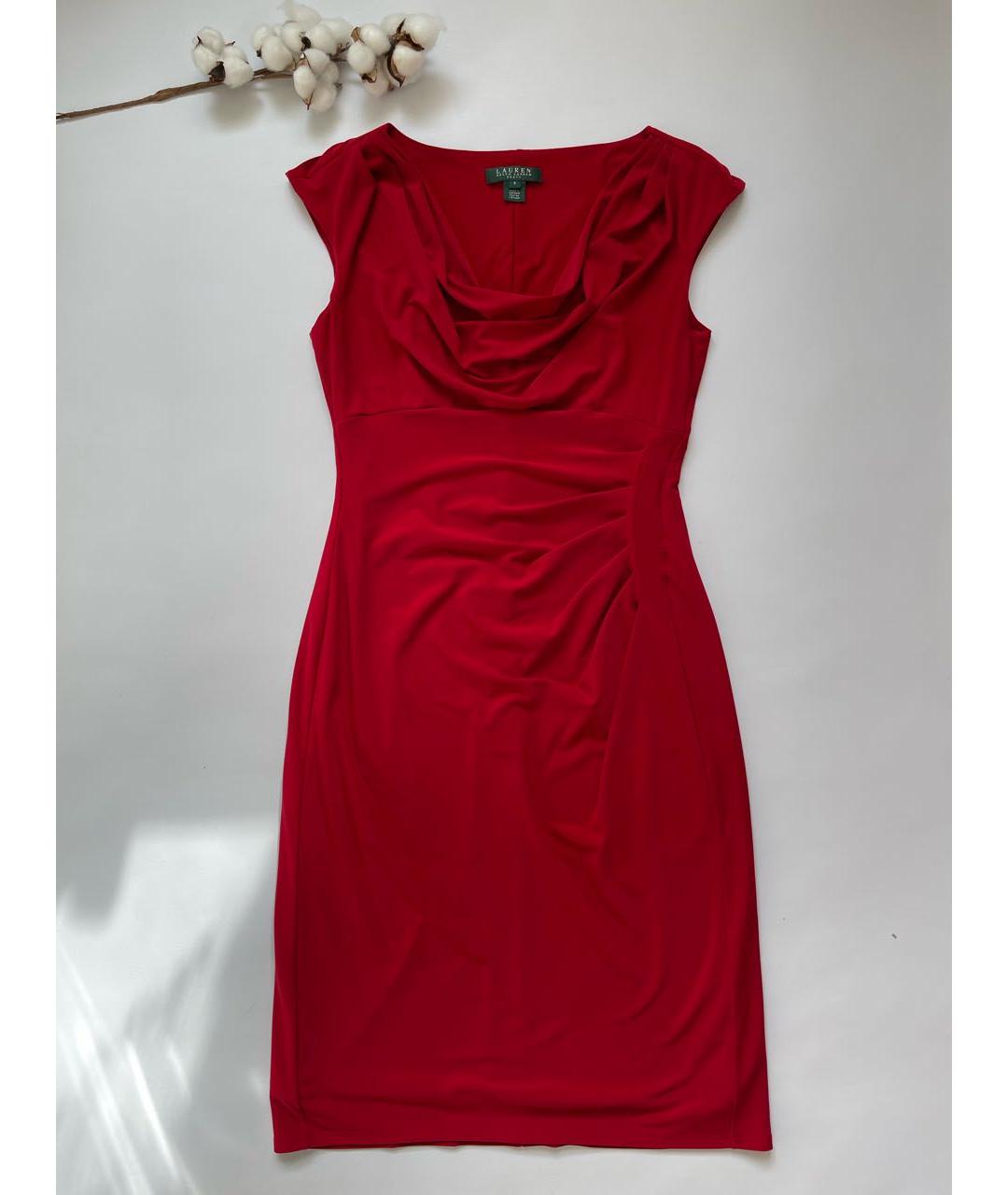 RALPH LAUREN Красное полиэстеровое коктейльное платье, фото 9