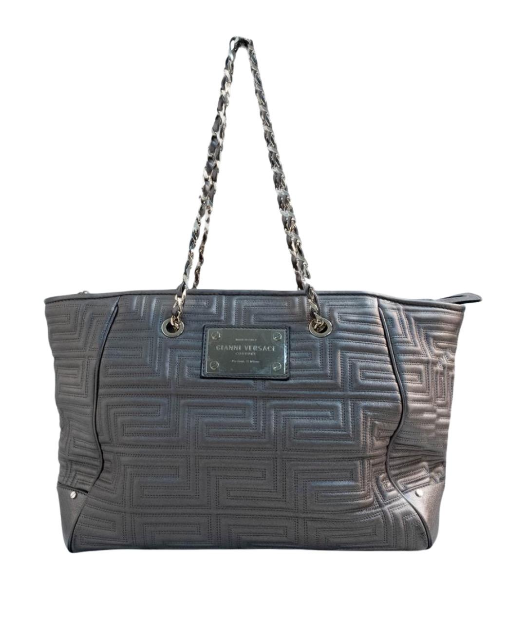 VERSACE Серая кожаная сумка тоут, фото 1