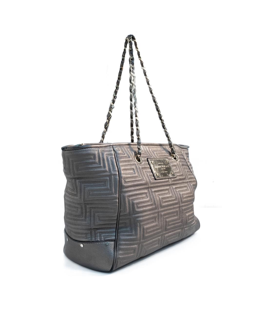 VERSACE Серая кожаная сумка тоут, фото 2