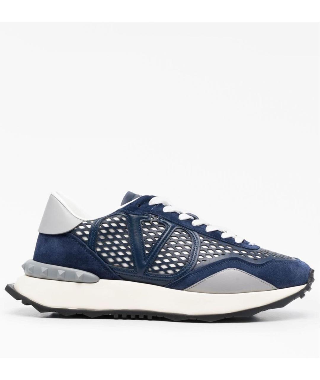 VALENTINO Синие кожаные низкие кроссовки / кеды, фото 4