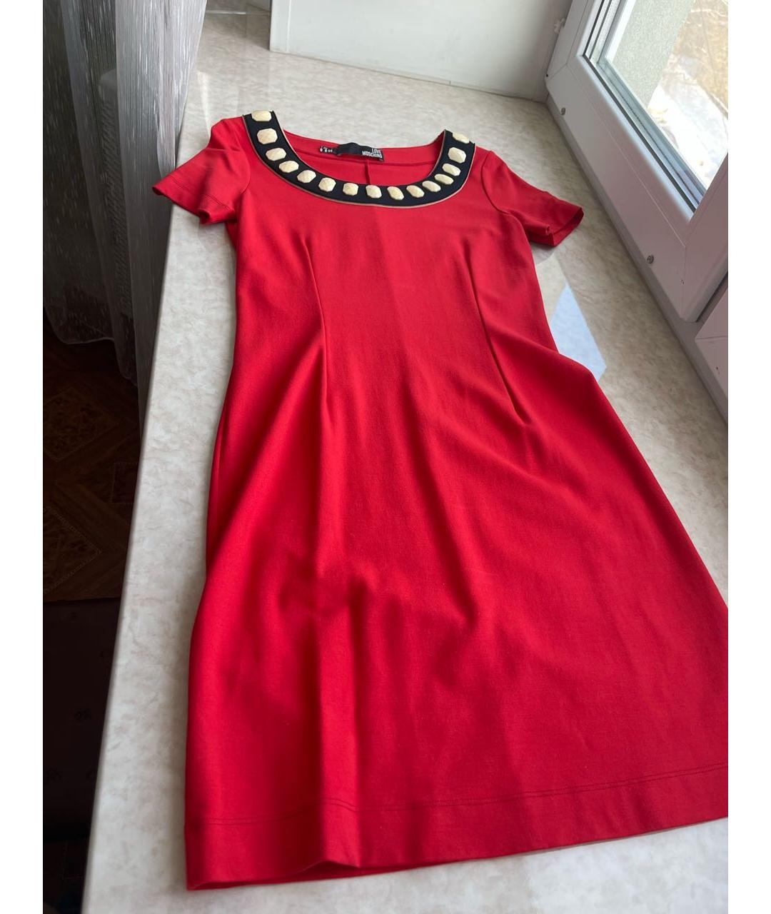 LOVE MOSCHINO Красное вискозное повседневное платье, фото 6