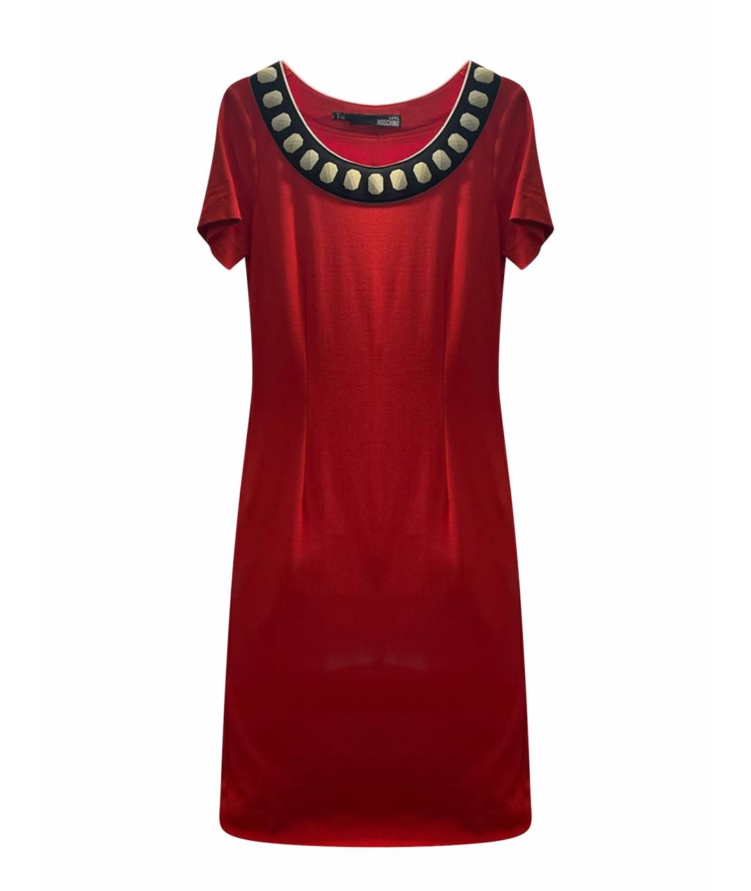 LOVE MOSCHINO Красное вискозное повседневное платье, фото 7