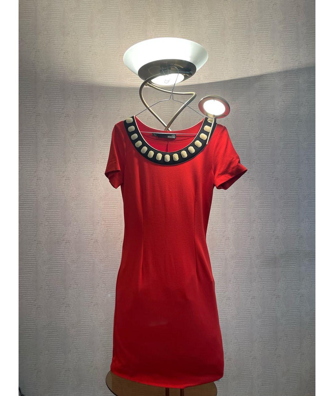 LOVE MOSCHINO Красное вискозное повседневное платье, фото 5