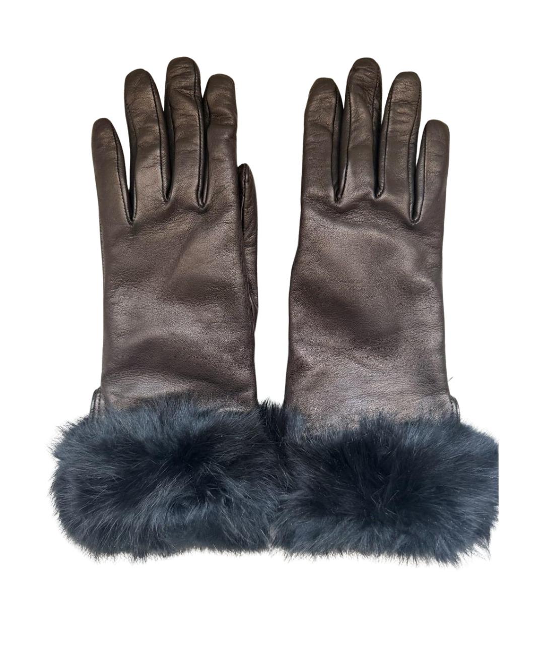 MAX MARA Коричневые кожаные перчатки, фото 1