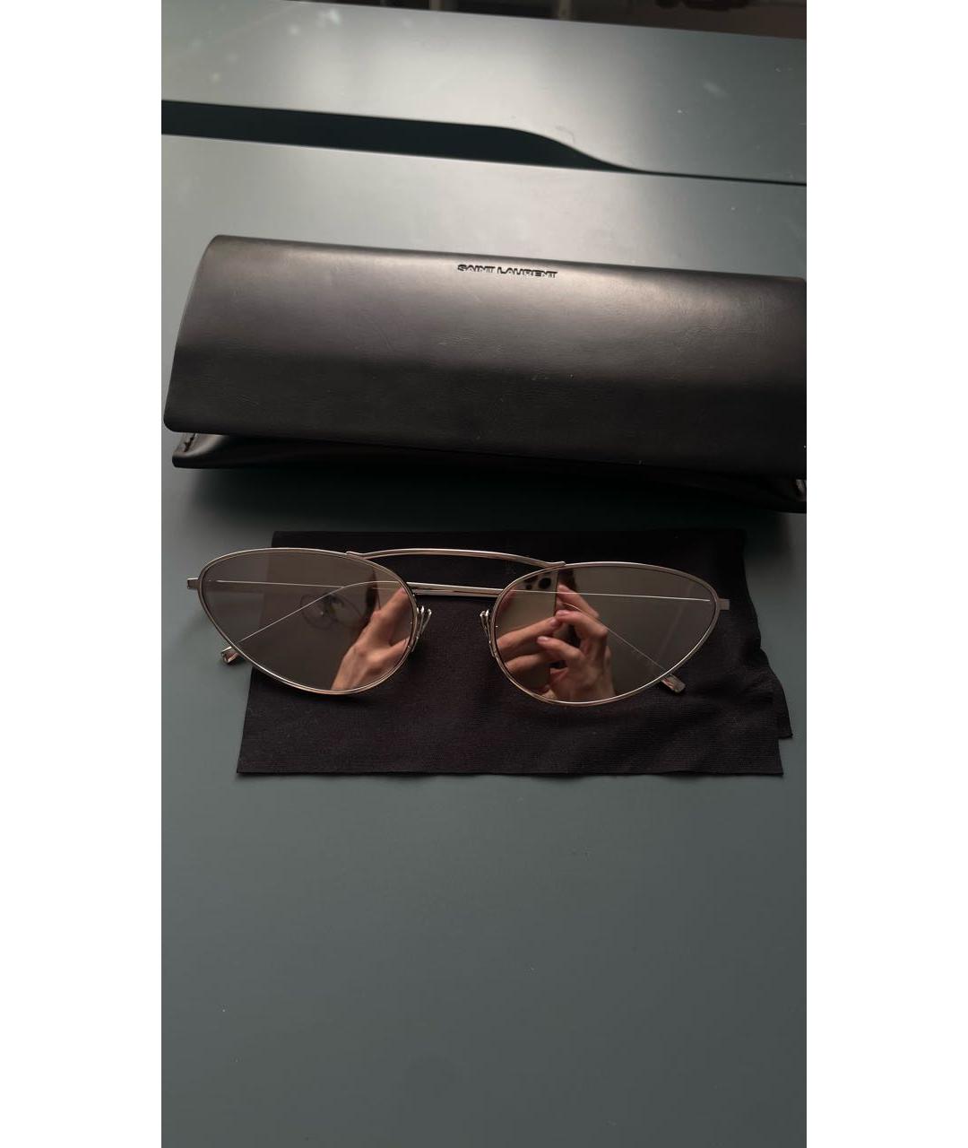 SAINT LAURENT Белые металлические солнцезащитные очки, фото 5