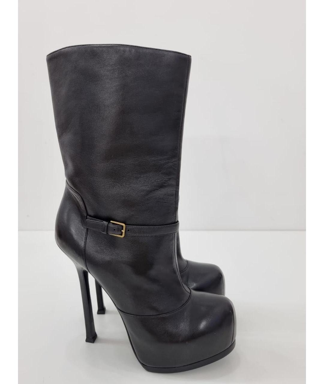 SAINT LAURENT Черные кожаные ботильоны, фото 9