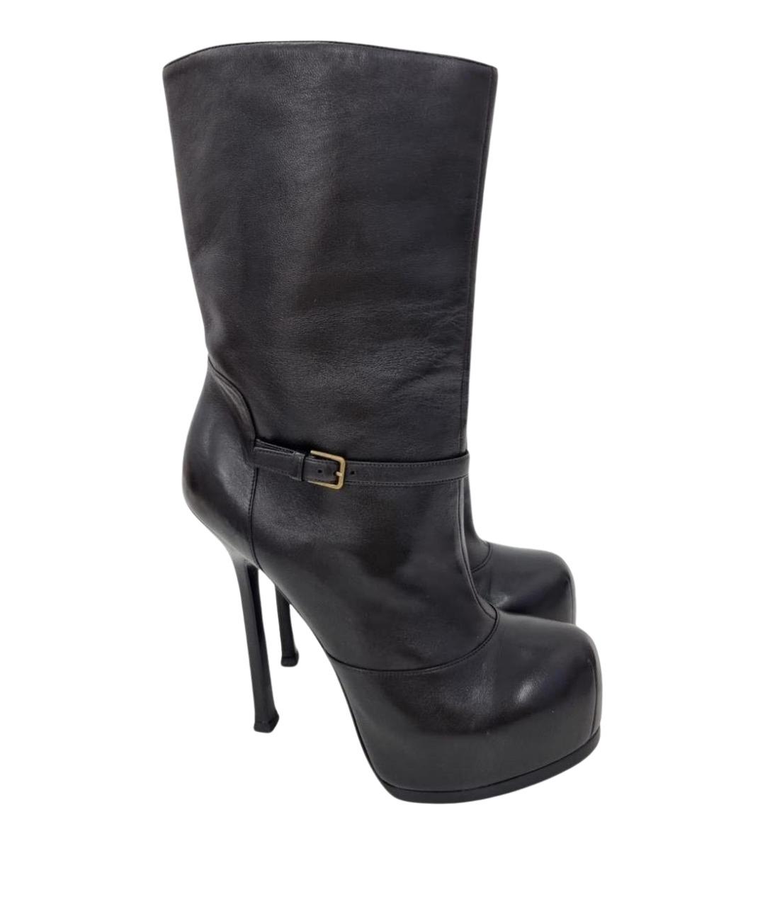 SAINT LAURENT Черные кожаные ботильоны, фото 1
