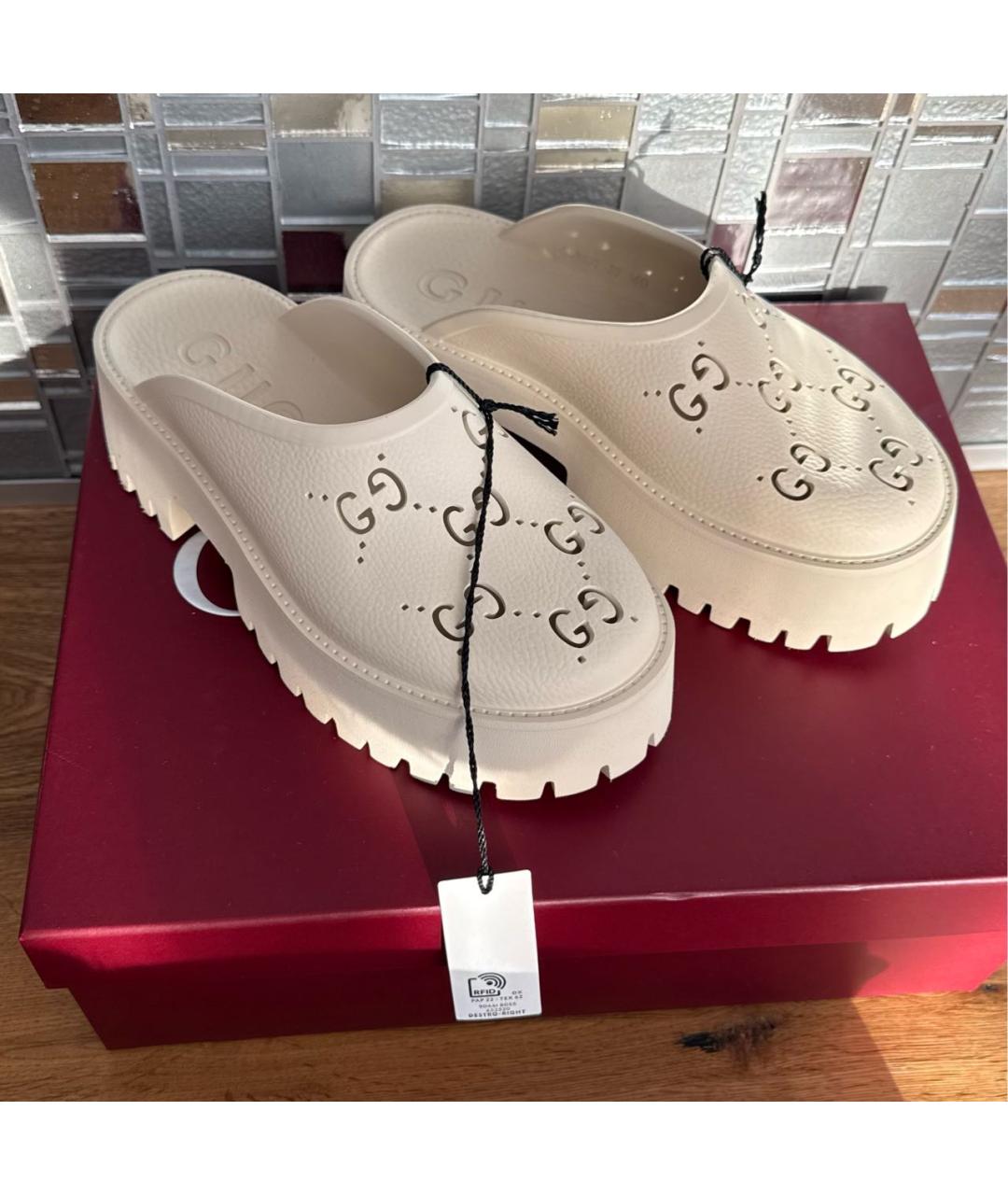 GUCCI Бежевые резиновые сабо, фото 2