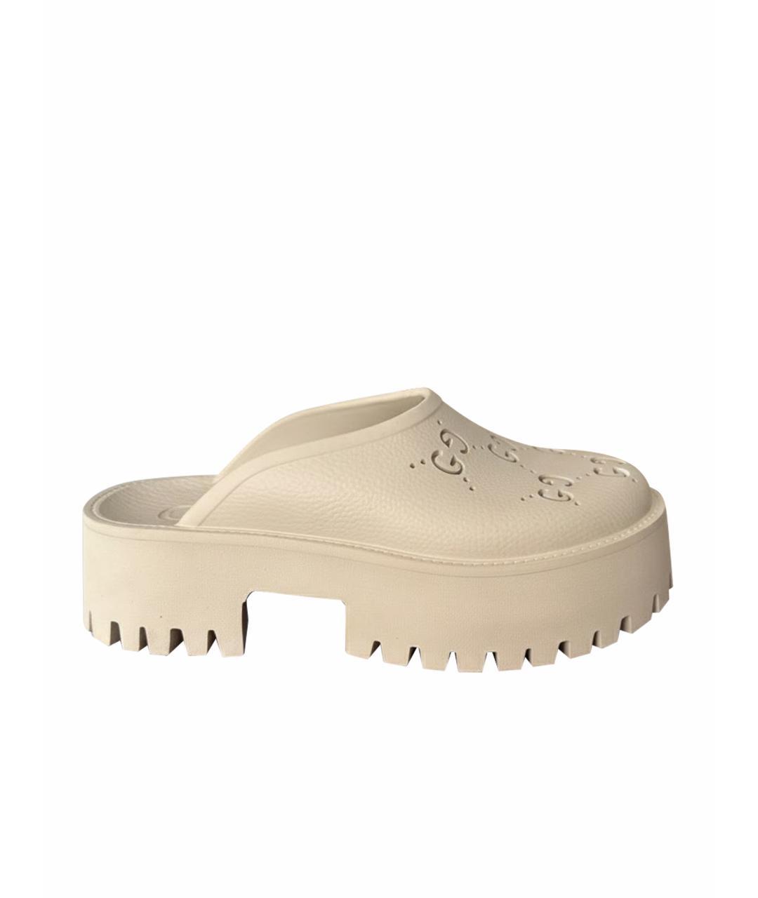 GUCCI Бежевые резиновые сабо, фото 1