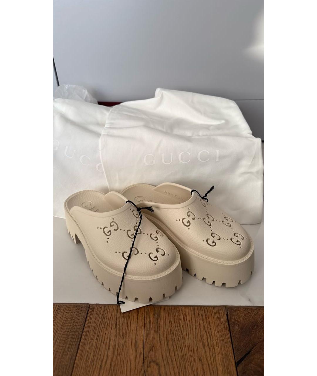 GUCCI Бежевые резиновые сабо, фото 7