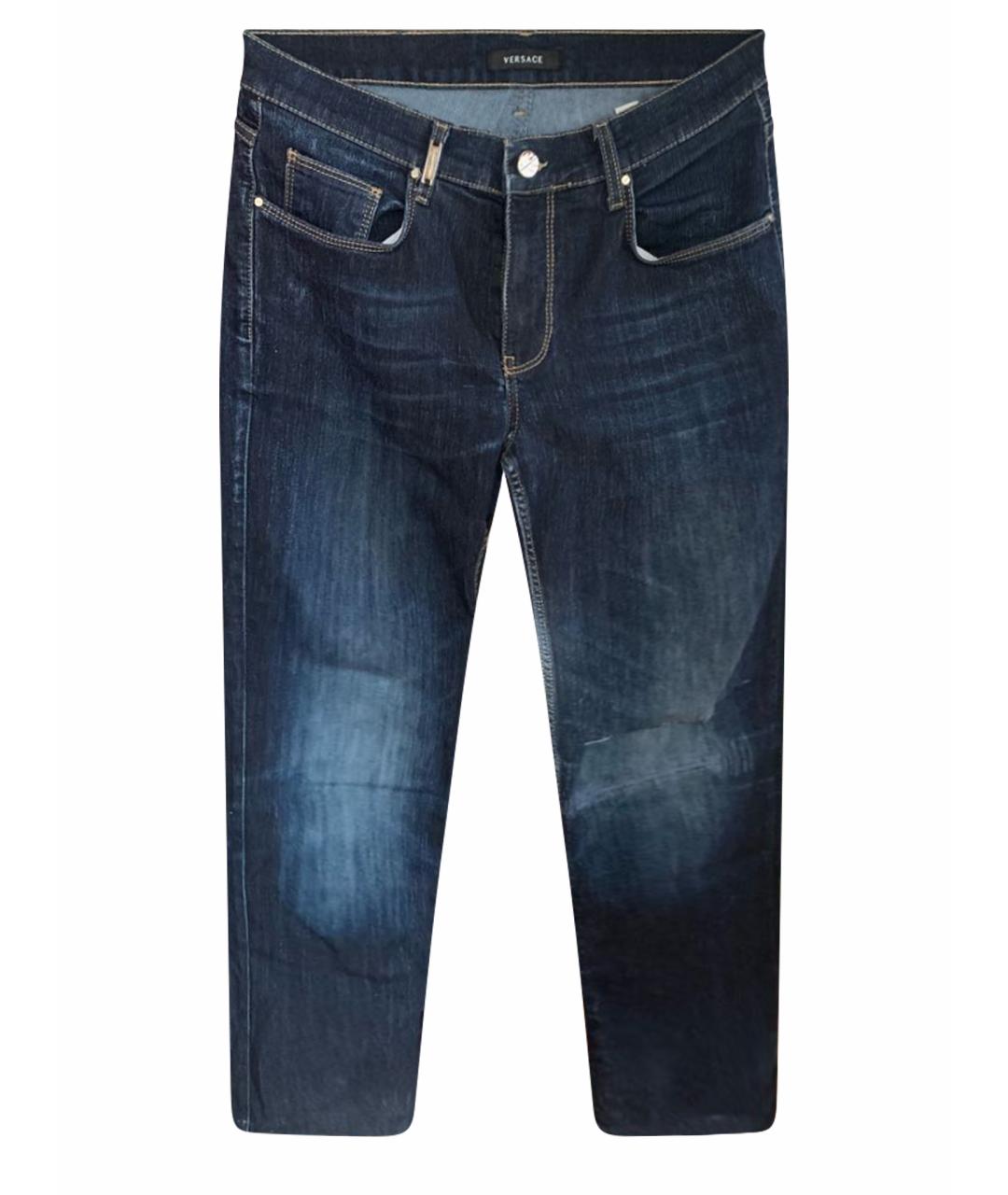 VERSACE Темно-синие хлопко-эластановые джинсы скинни, фото 1