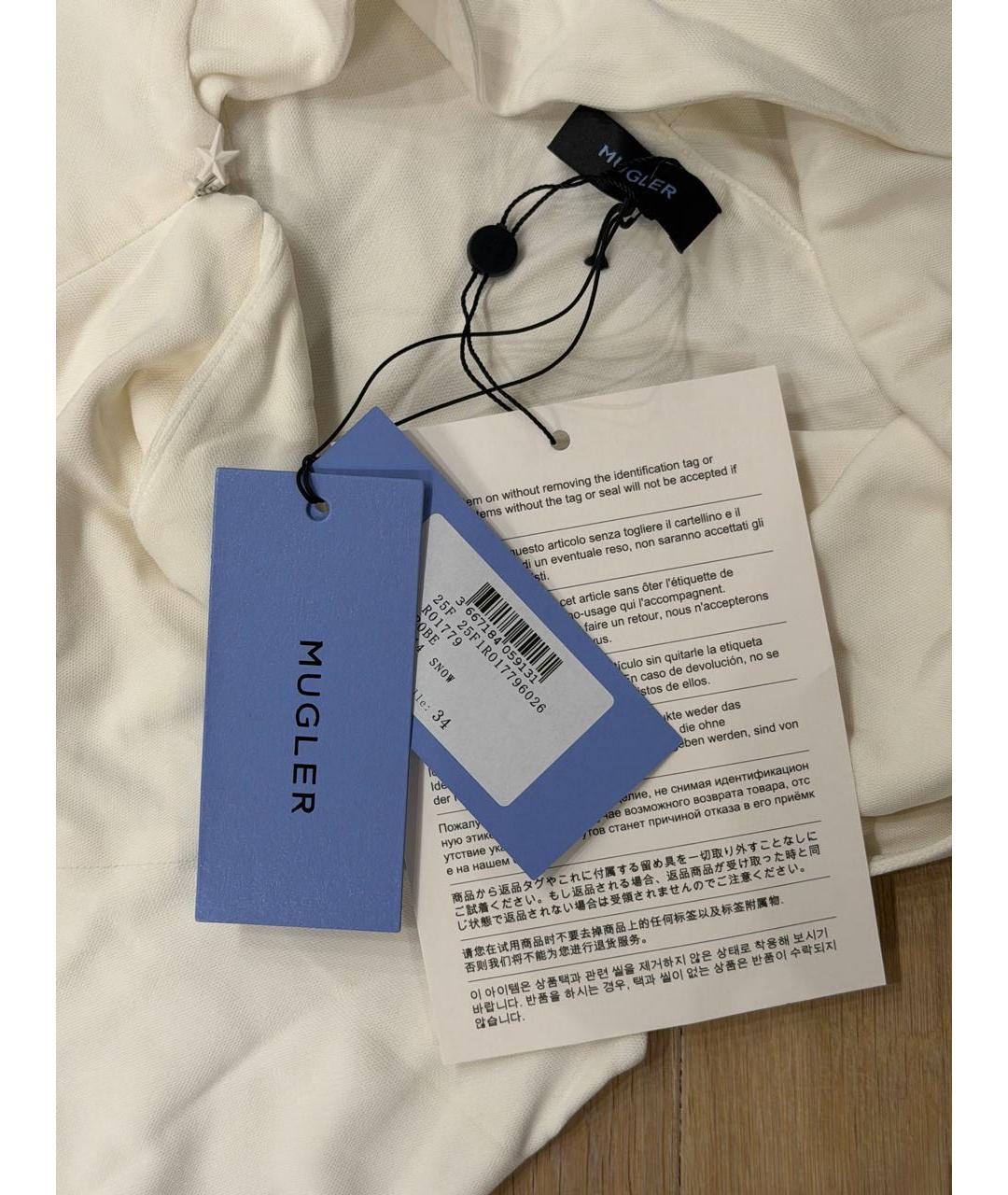 MUGLER Белое вискозное коктейльное платье, фото 6