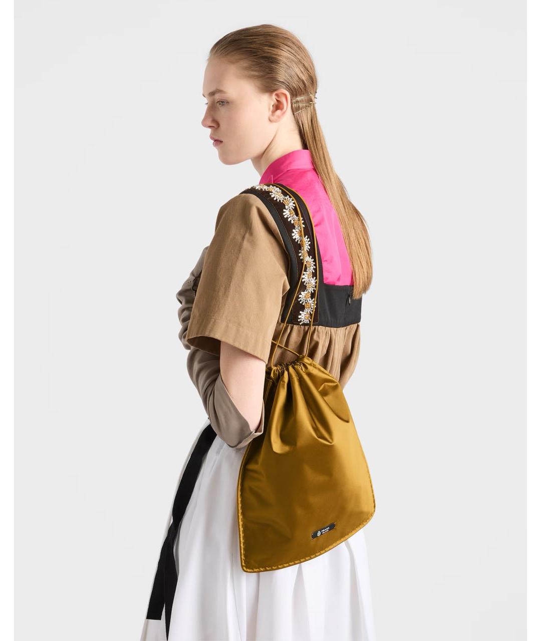 PRADA Горчичная шелковая сумка с короткими ручками, фото 2