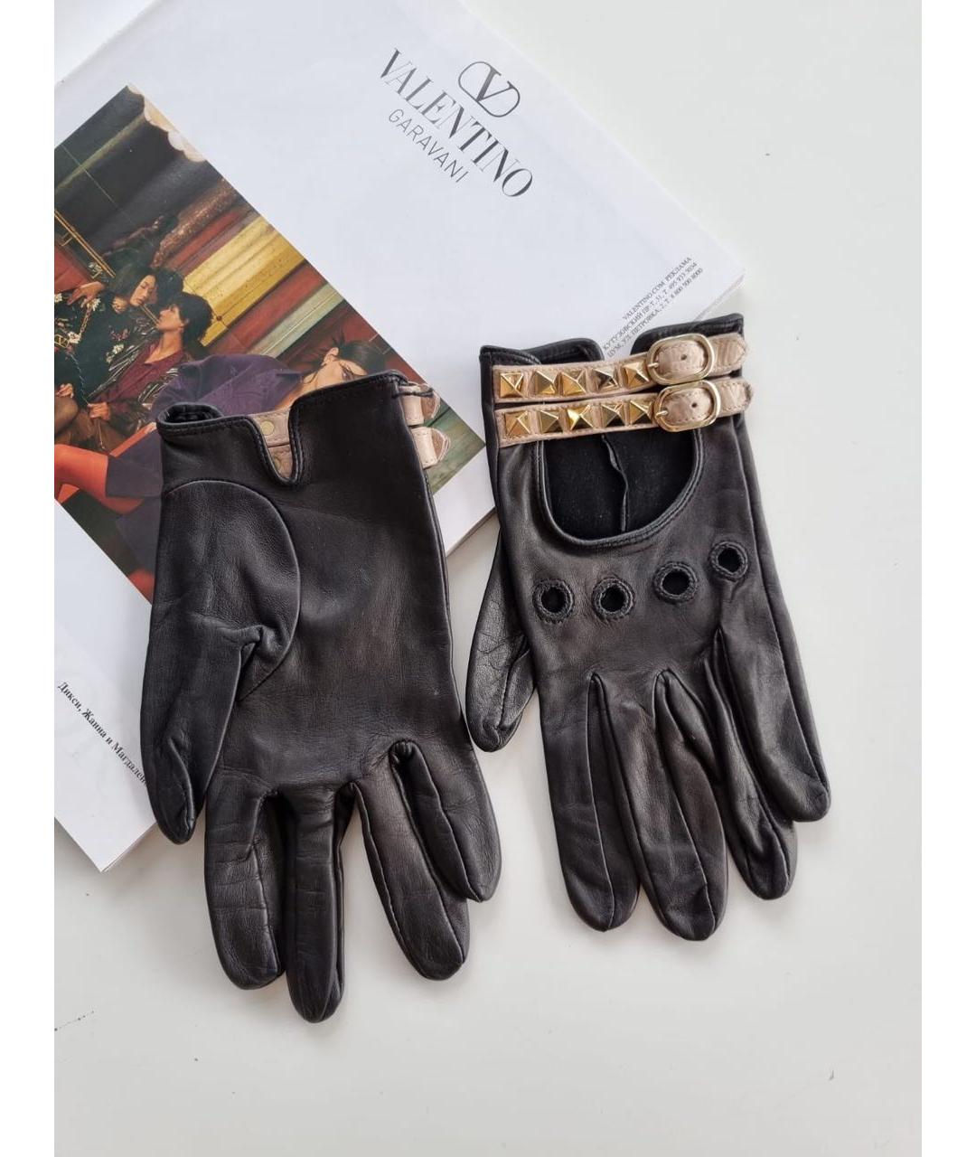 VALENTINO Черные кожаные перчатки, фото 6