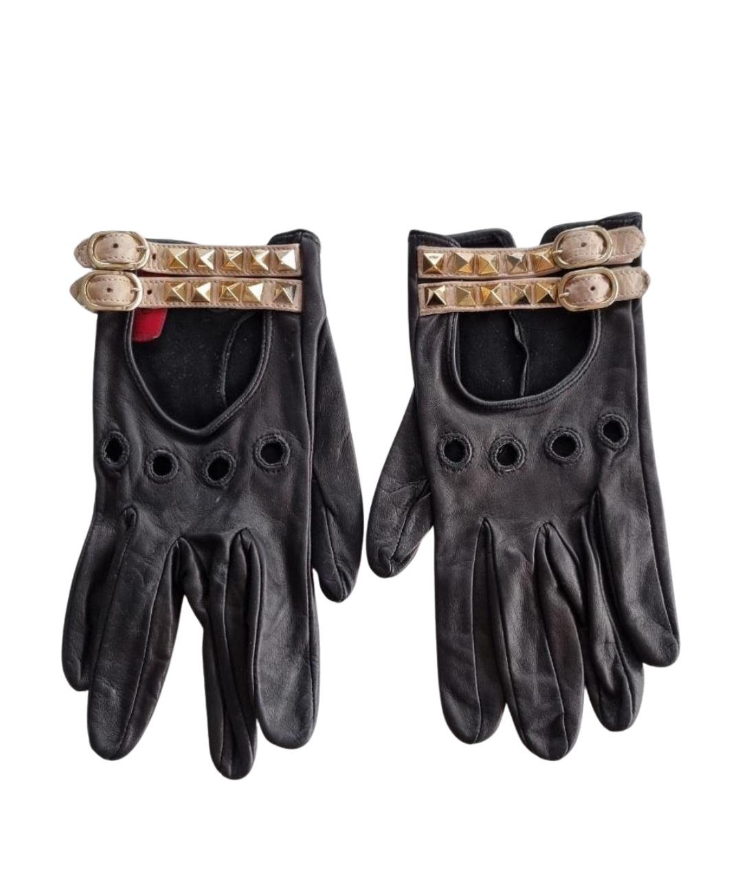 VALENTINO Черные кожаные перчатки, фото 1