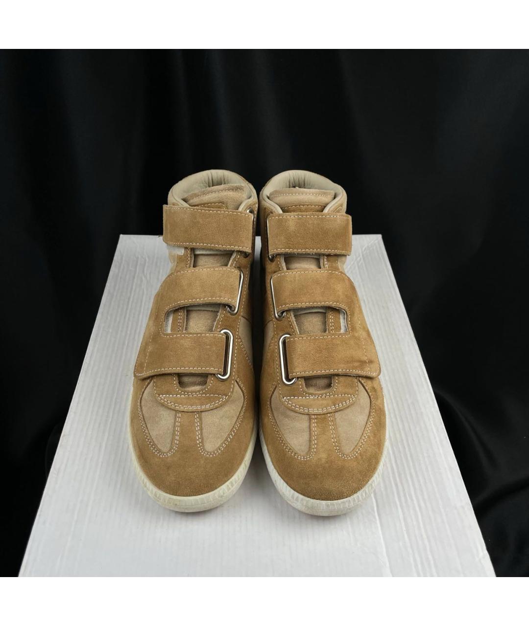 MAISON MARGIELA Золотые замшевые высокие кроссовки / кеды, фото 2