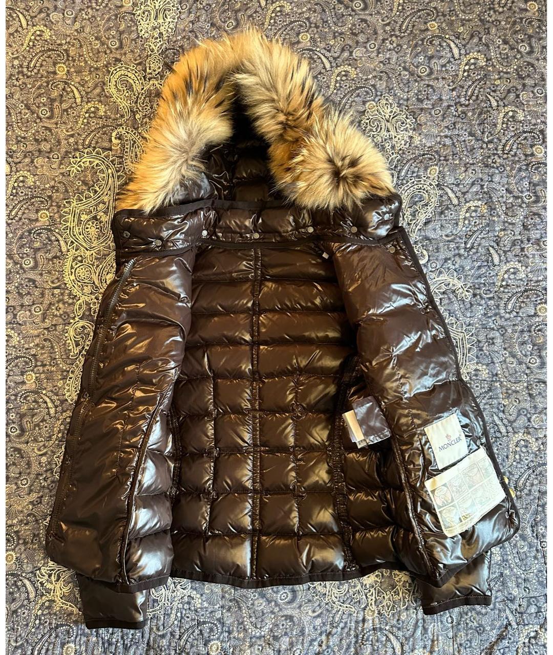 MONCLER Коричневый полиамидовый пуховик, фото 3