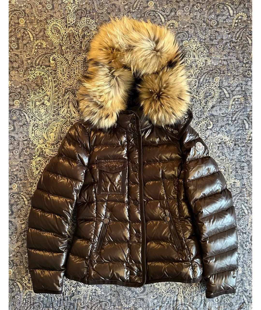 MONCLER Коричневый полиамидовый пуховик, фото 9