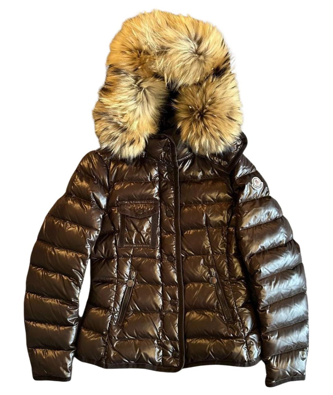 MONCLER Коричневый полиамидовый пуховик, фото 1